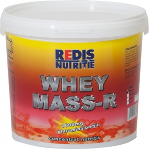 Concentrat proteine si carbohidrati Whey Mass-R, Redis, galeata 2 kg + 2 batoane Wheybar-R Forte 70 gr